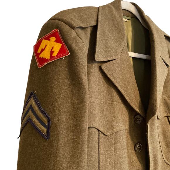 Vintage US Army 40s Olive Drab Green Uniform Jacket Button Fly Wide Leg Pants 38 - Picture 8 of 16